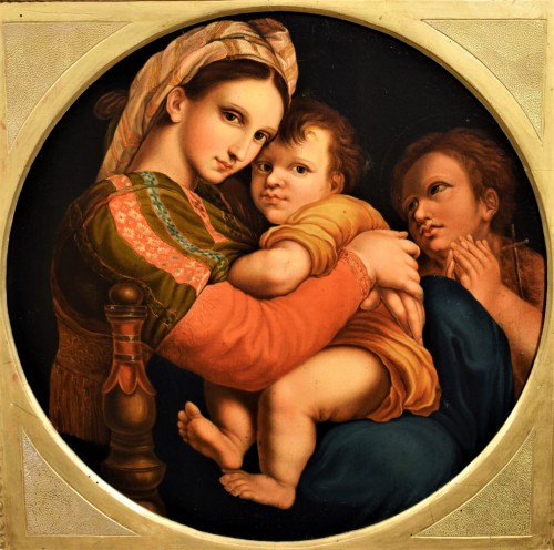 Tableaux et dessins Tableaux XIXe siècle - Vierge à l' Enfant avec saint Jean Baptiste - école italienne du XIXe